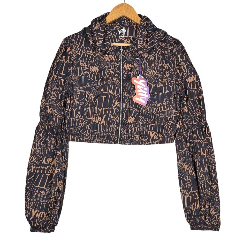 YITTY “MESH ME” CROPPED MONOGRAM JACKET – ICONIC BLACK/TAN – WOMEN’S LARGE – NWT